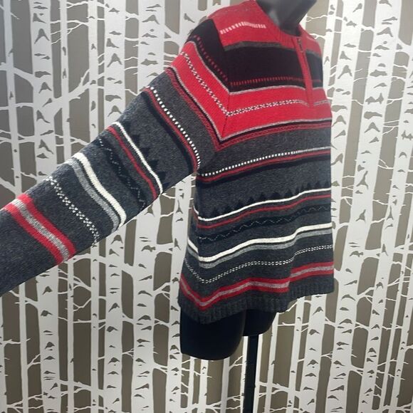 Field Gear Red Black & Grey Striped Lambswool Quarter Zip Neck Sweater sz M - Picture 2 of 5